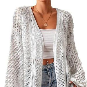 Verdusa Women's Hollow Out Drop Shoulder Open Front Knitted Cardigan Sweater Kim